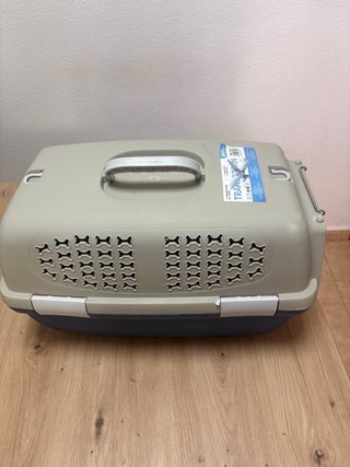 Transportín para gato beige y azul