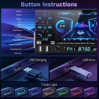 Radio Coche Pantalla 1 DIN Carplay Android Auto