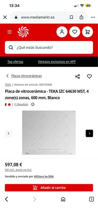 Placa Inducción TEKA Blanca