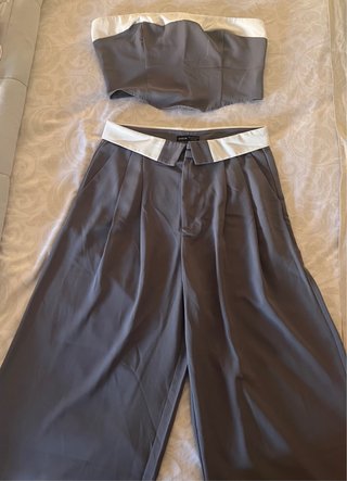 Conjunto SHEIN top y pantalón culotte gris