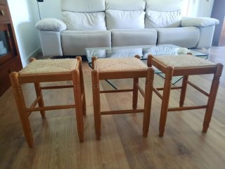 3 Taburetes de Madera con Asiento de Enea