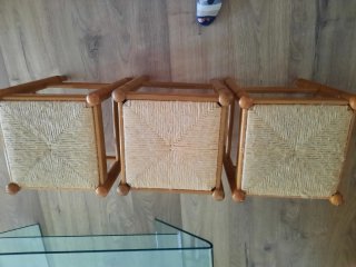 3 Taburetes de Madera con Asiento de Enea