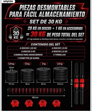 Pesas ajustables Unycos 4 en 1 – 30 kg