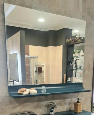Specchio da bagno 80x80 Azzurro Indaco con Mensola