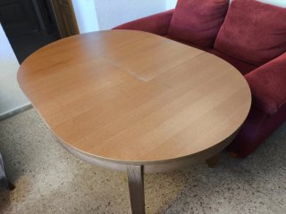 Mesa redonda extensible madera Ikea, cristal +tela