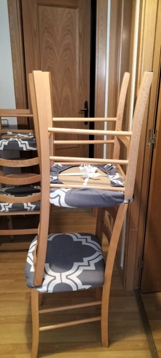 4 Sillas Comedor Madera Tapizado Gris