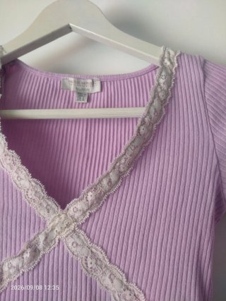 Top canalé lila encaje talla S