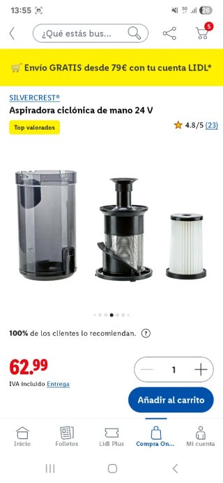 Aspiradora Ciclónica de Mano 24V Silvercrest