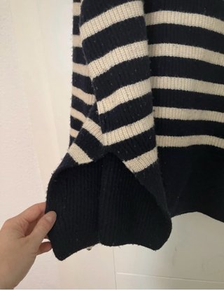 Maglione premaman a righe blu e bianco