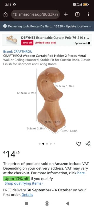 Soportes Cortina Madera CRAFTHROU Ø30mm