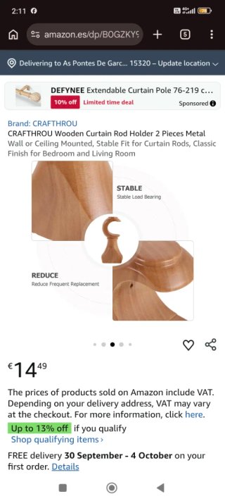 Soportes Cortina Madera CRAFTHROU Ø30mm