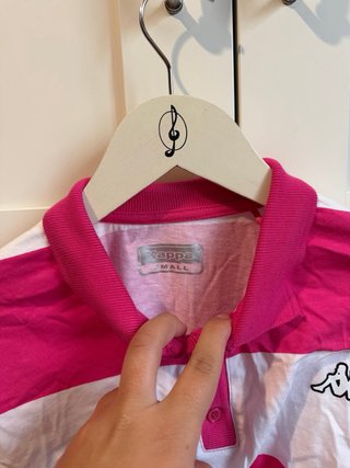 Camiseta Crop Manga Larga Kappa Rayas Rosa/Blanco