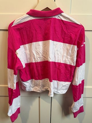 Camiseta Crop Manga Larga Kappa Rayas Rosa/Blanco