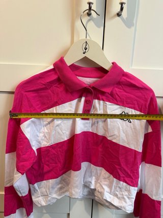Camiseta Crop Manga Larga Kappa Rayas Rosa/Blanco