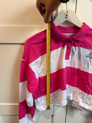 Camiseta Crop Manga Larga Kappa Rayas Rosa/Blanco