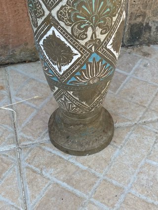Jarrón decorativo metal dorado y azul