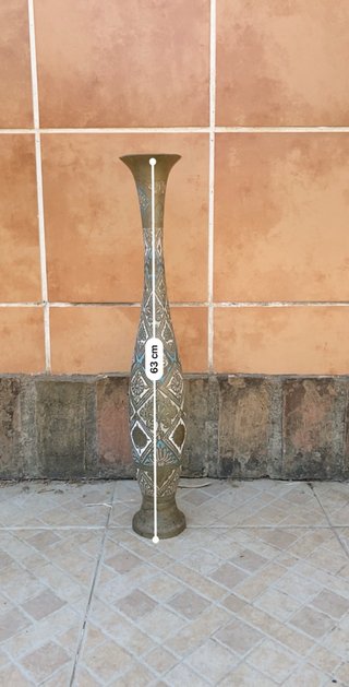 Jarrón decorativo metal dorado y azul