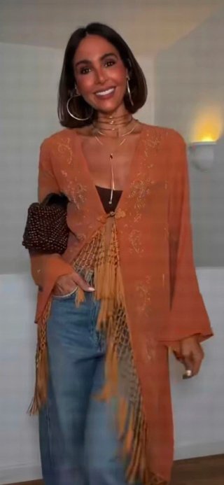 Kimono Zara bordado flecos T/L