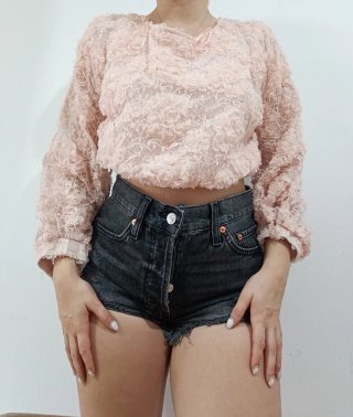 Camiseta rosa crop top floral