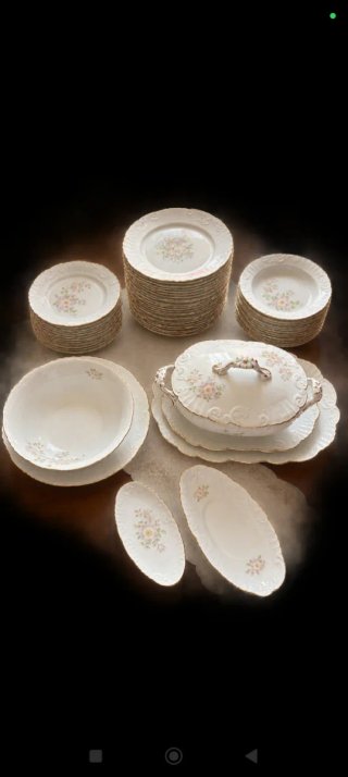 Vajilla de porcelana con filo dorado
