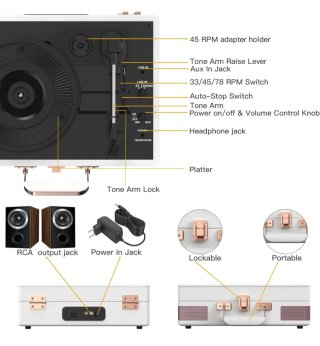 Tocadiscos portatil con altavoces incorporados