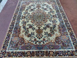 Grande tappeto vintage lana beige multicolor