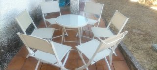 Conjunto mesa y 6 sillas jardín cristal