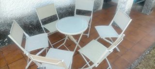 Conjunto mesa y 6 sillas jardín cristal