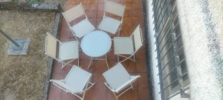 Conjunto mesa y 6 sillas jardín cristal