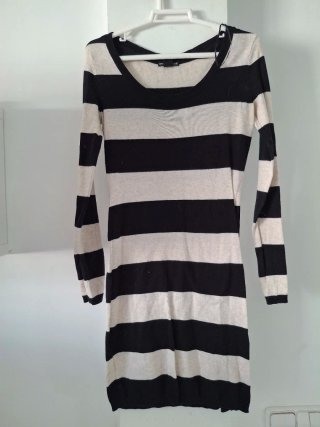 Vestido H&M Rayas Beige y Negro Talla S