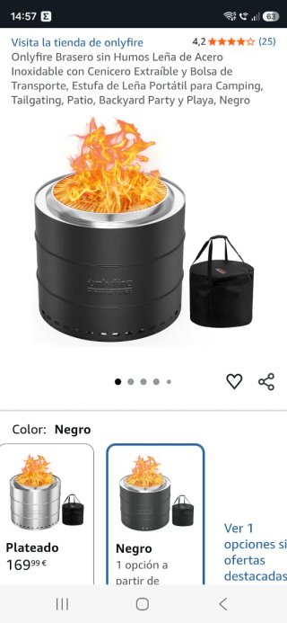 Brasero Onlyfire sin humos.
