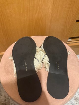 Sandalias Zara Tweed Bordadas Beige/Plata