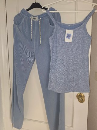 Conjunto top y pantalón mujer azul