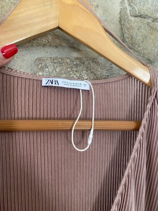 Blusa Zara Mujer Rosa Plisada Manga Larga