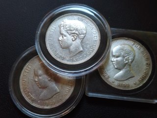 Lote 3 monedas de 5 Pesetas Alfonso XIII