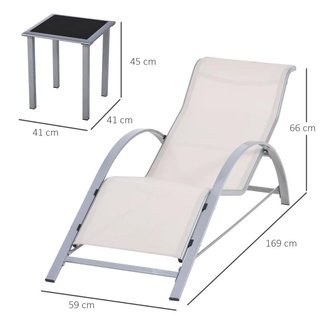 2 Tumbonas Jardín con Mesa Vidrio Templado Beige