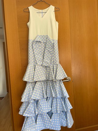 Traje Gitana Lunares Azul Beige