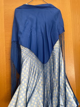 Traje Gitana Lunares Azul Beige