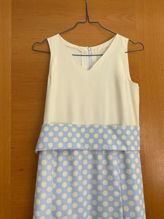 Traje Gitana Lunares Azul Beige