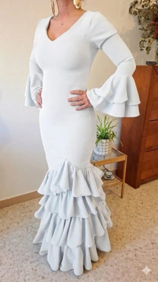 Traje de Flamenca blanco TODAS LAS TALLAS