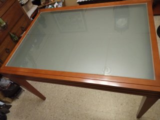 Mesa comedor extensible de madera y cristal