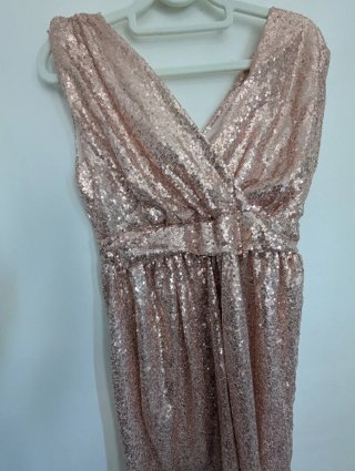 Vestido Lantejoulas Rose Dourado Curto