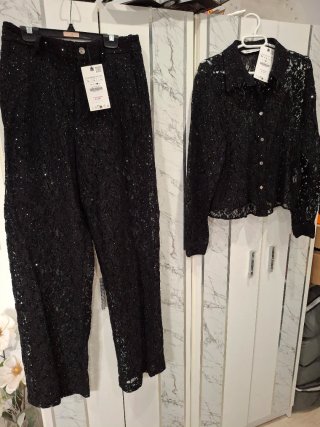 Conjunto Zara Blusa y Pantalón Brillos