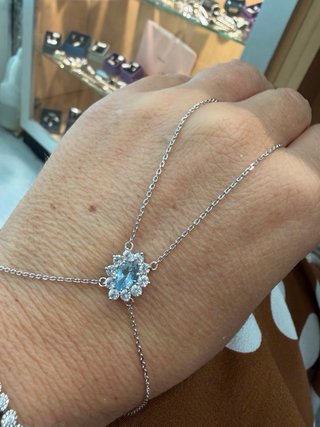 Pulsera pasamanos oro blanco y cuarzo azul