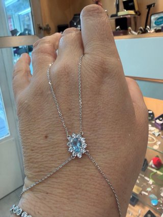 Pulsera pasamanos oro blanco y cuarzo azul