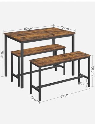 Mesa y 2 bancos estilo industrial