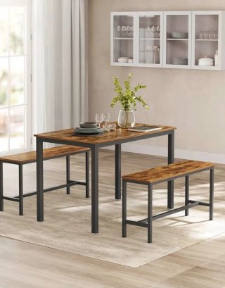 Mesa y 2 bancos estilo industrial
