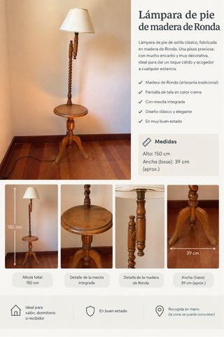 Lámpara de pie madera vintage con mesita