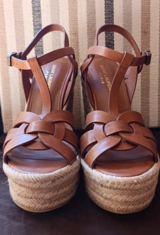 Sandalias Cuña Saint Laurent Piel Marrón Talla 39
