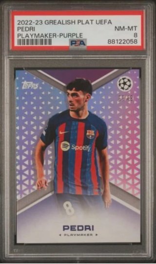 Pedri PSA 8 Topps Grealish Plat Purple /49